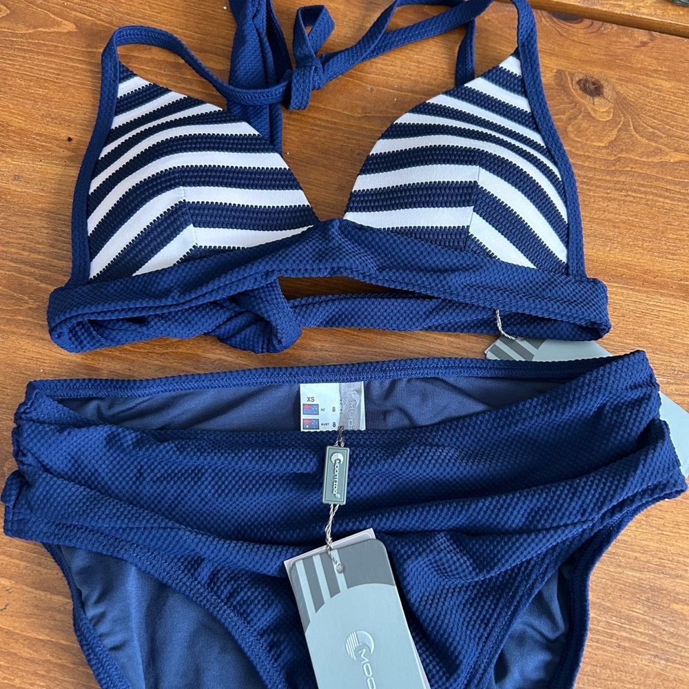 Moontide Navy Blue Striped Women's Bikini Set